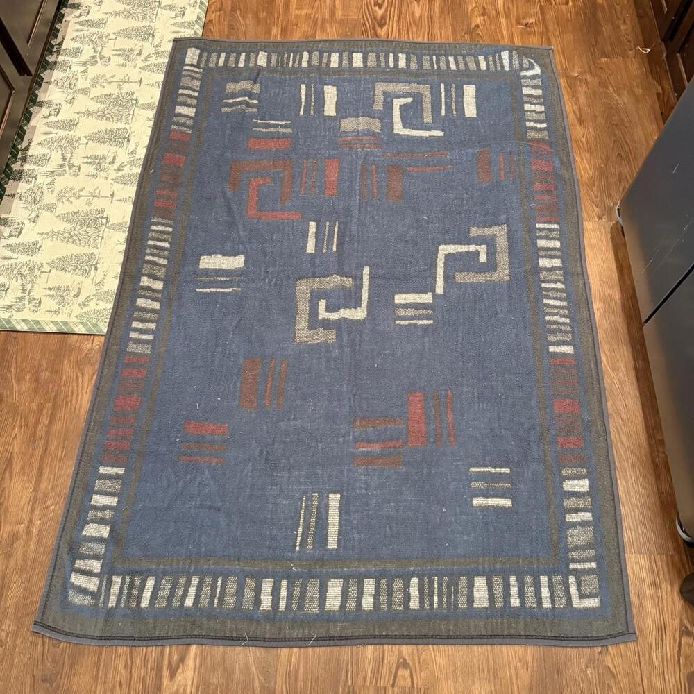 Vintage‎ 90s RARE Biederlack Reversible Geometric Southwestern Art Blanket 73x51